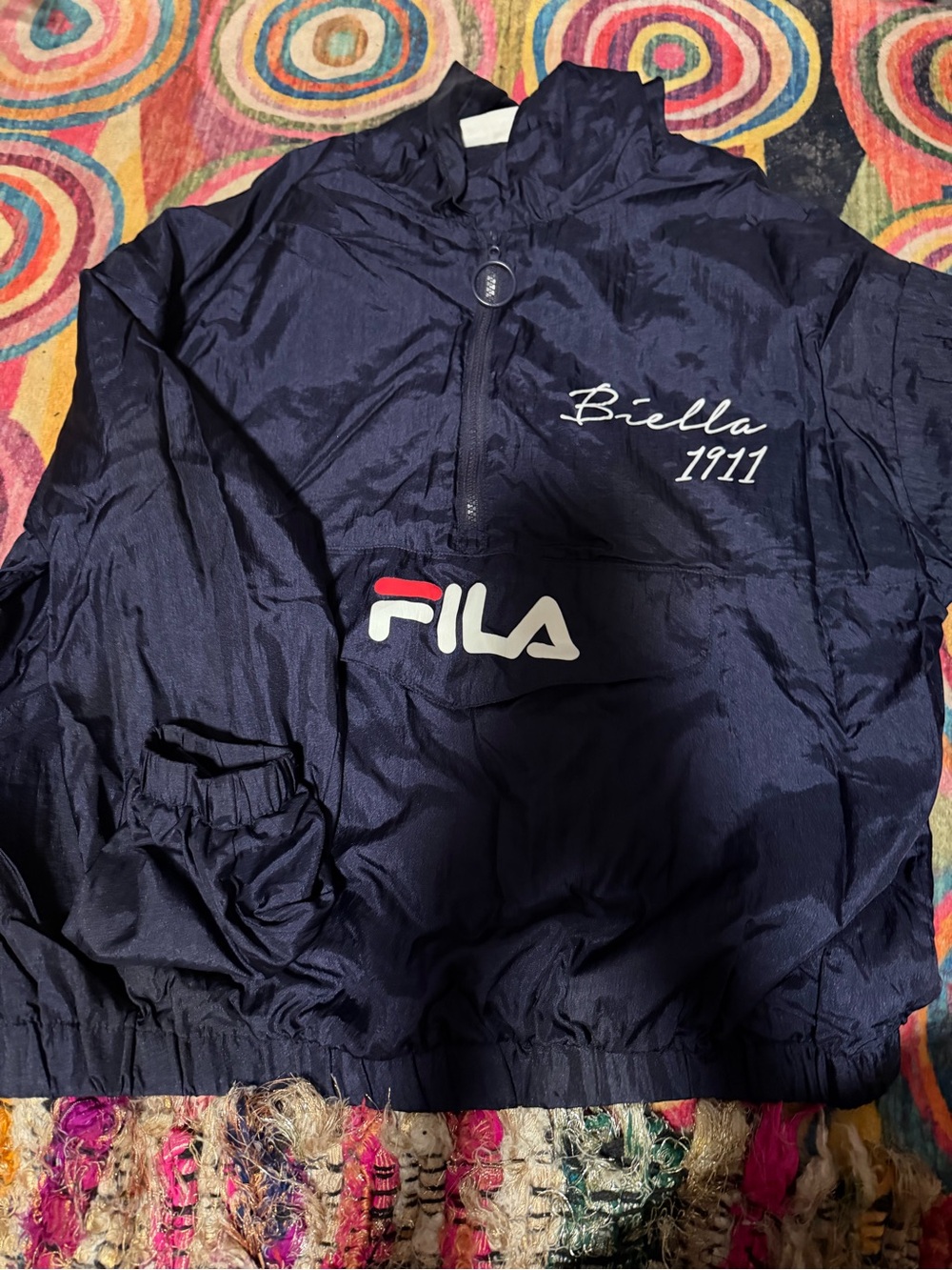 Fila Navy Half-Zip Pullover Windbreaker with White Logo